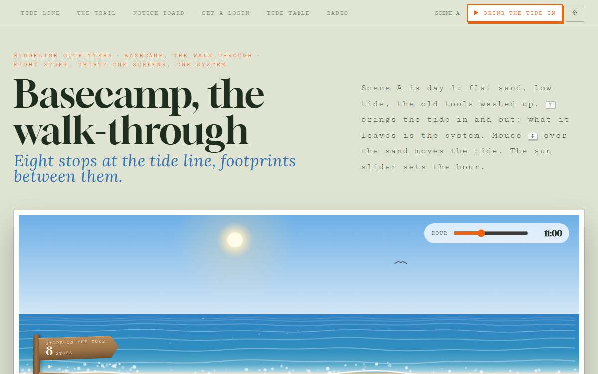 Screenshot of the Beach, tide line page.