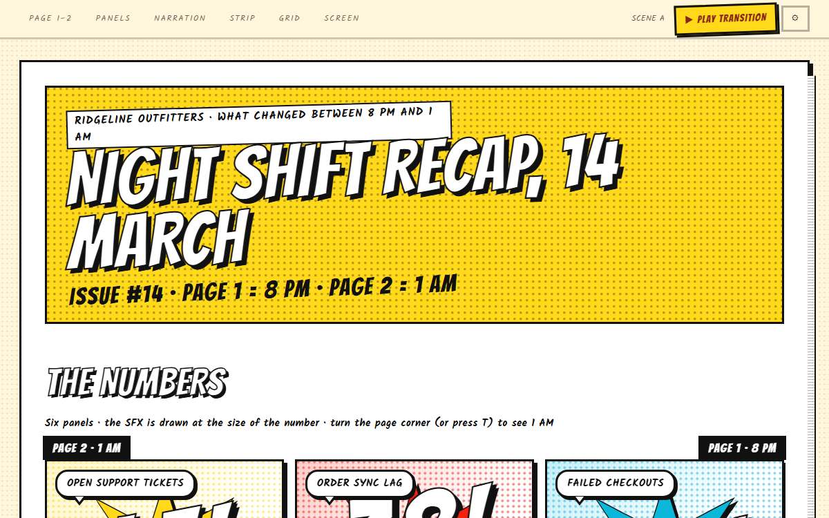 Screenshot of the Comic page page.