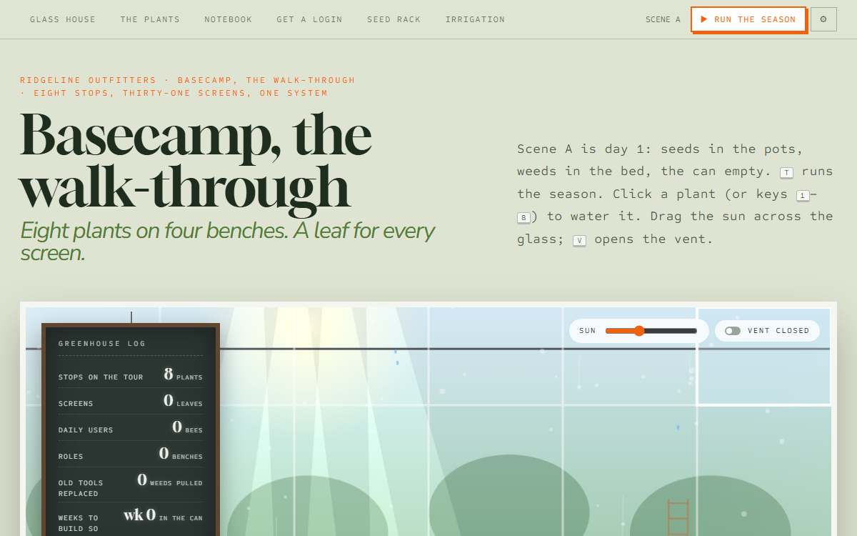 Screenshot of the Greenhouse page.