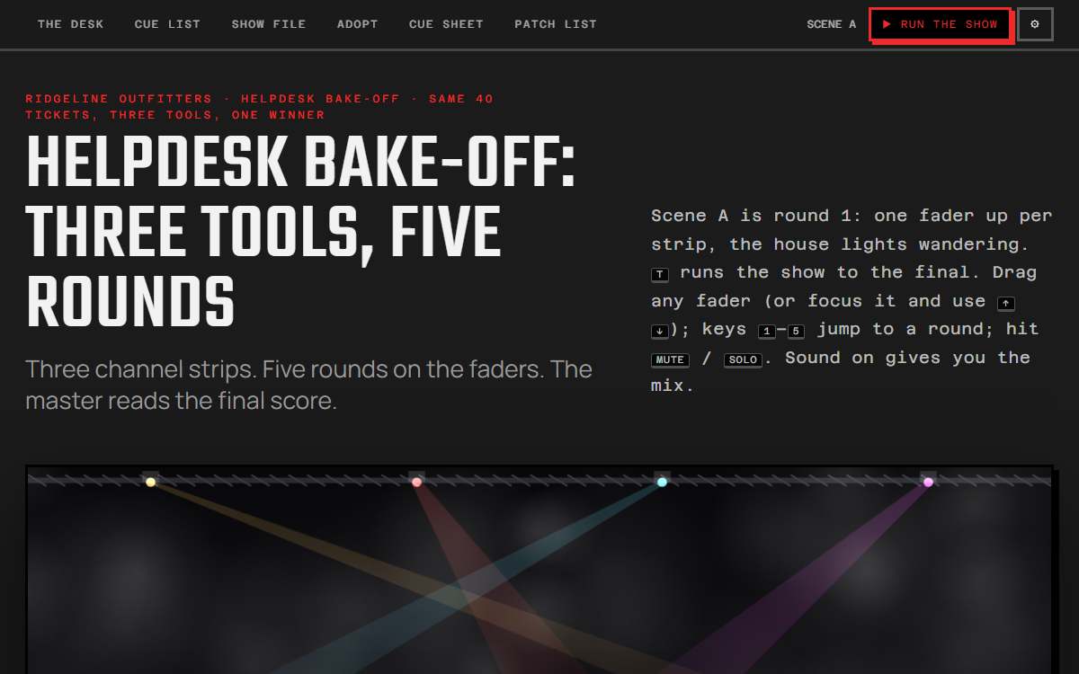 Screenshot of the Mixing desk page.